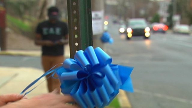 Blue ribbons showing respect for law enforcement in Berks